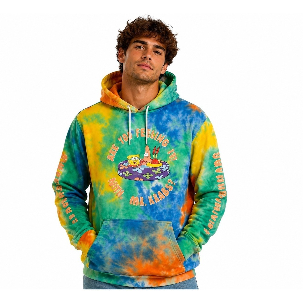Mad Engine Spongebob Squarepants Patrick Mr. Krabs Pool Tie Dye Mens Hoodie XL